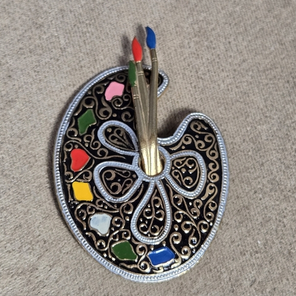 Spain Damascene 2-Tone Metallic Colorful Damascene Artists Painting Brooch - Picture 8 of 17